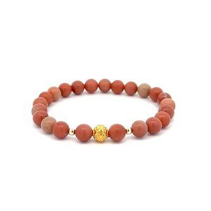 18K Gold Money Ball Lucky Charm Beads Bracelet Gemstones Jade Indian Red 6mm